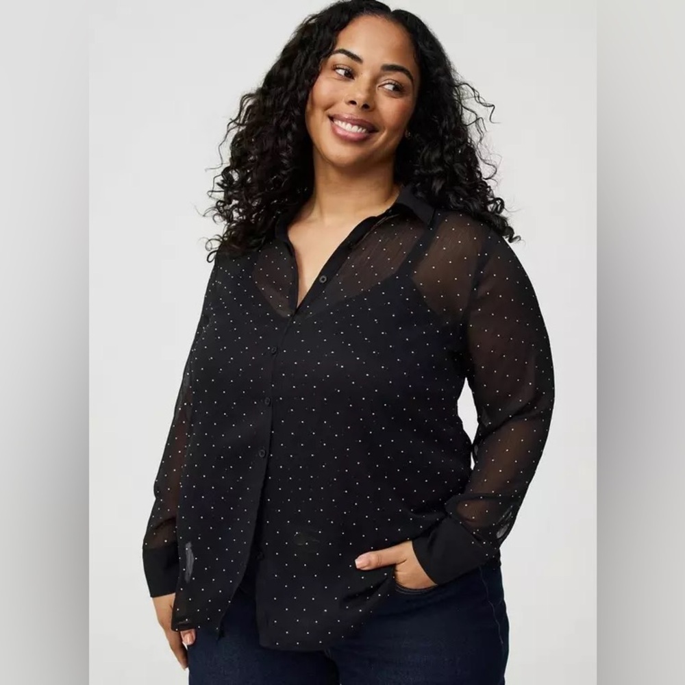 Rhinestone Button Up Tunic Shirt